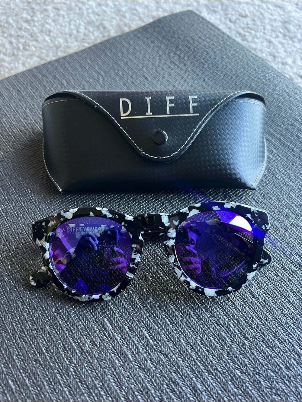 Diff Sunglasses - Black & White Tortoise - Purple Lenses - Like New